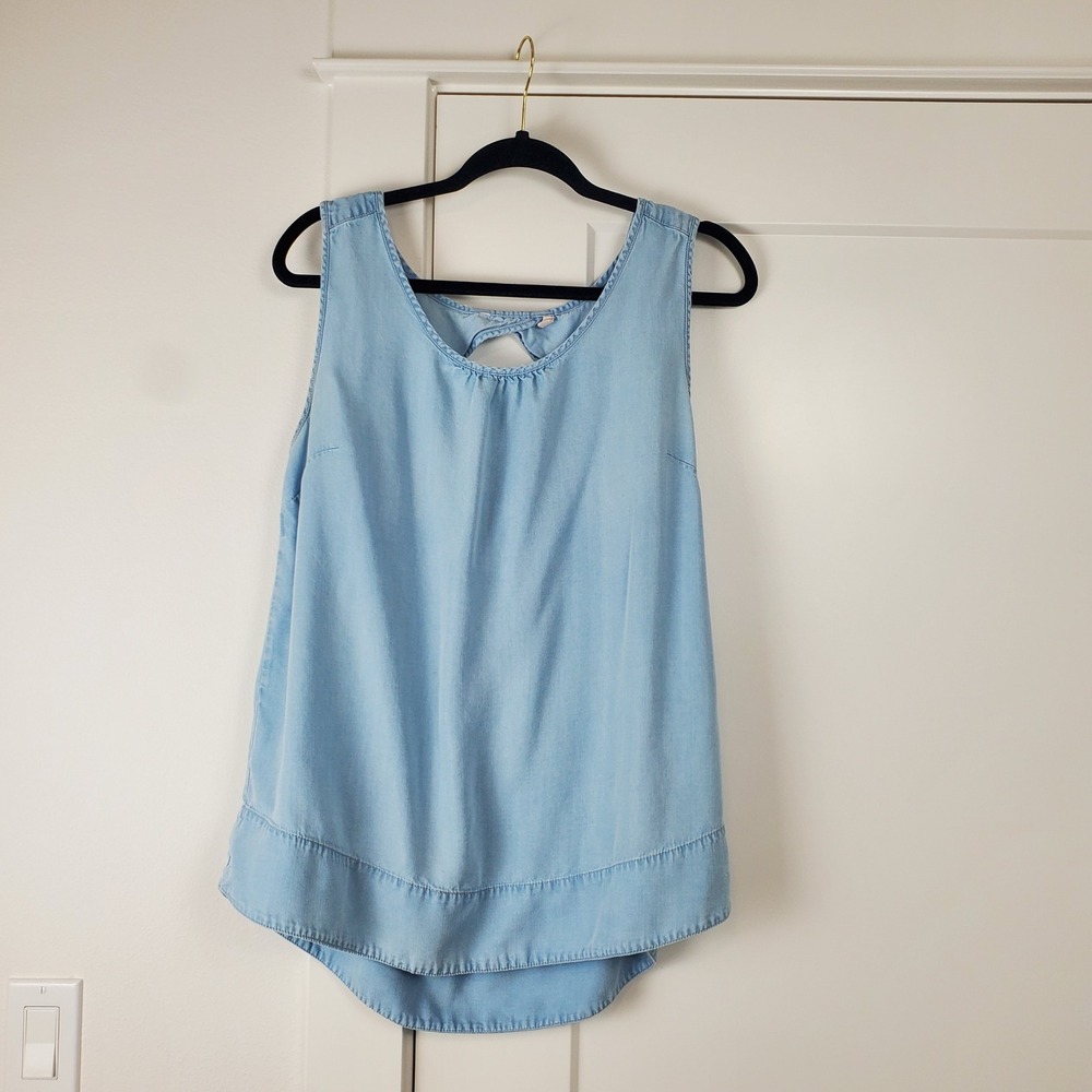 Bella Dahl Tank Top Womens Large Blue Tencel Chambray Keyhole Back Sleeveless